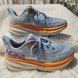​Hoka Clifton 9 Men's Size 8.5 D Blue Orange Running Shoes Sneakers